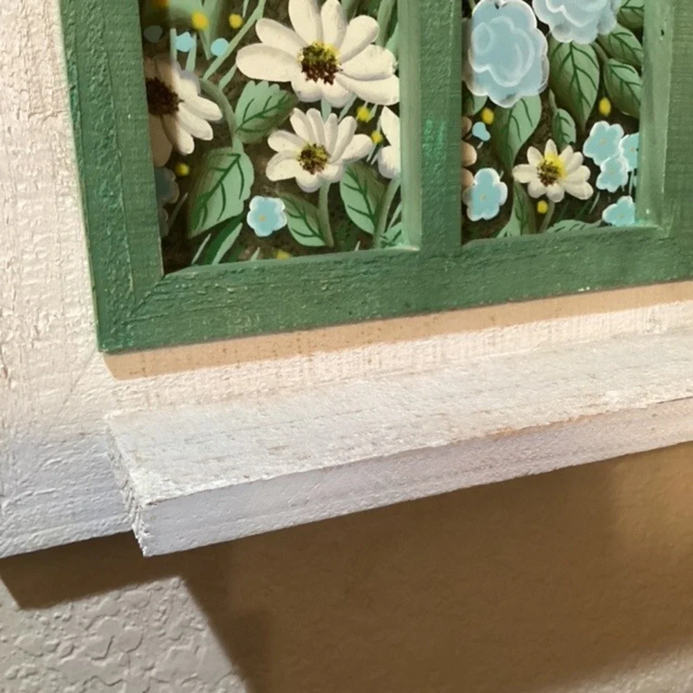 Charming Window Scene Shelf Wall Decor Butterfly Birdhouse‎ Flowers Garden Art